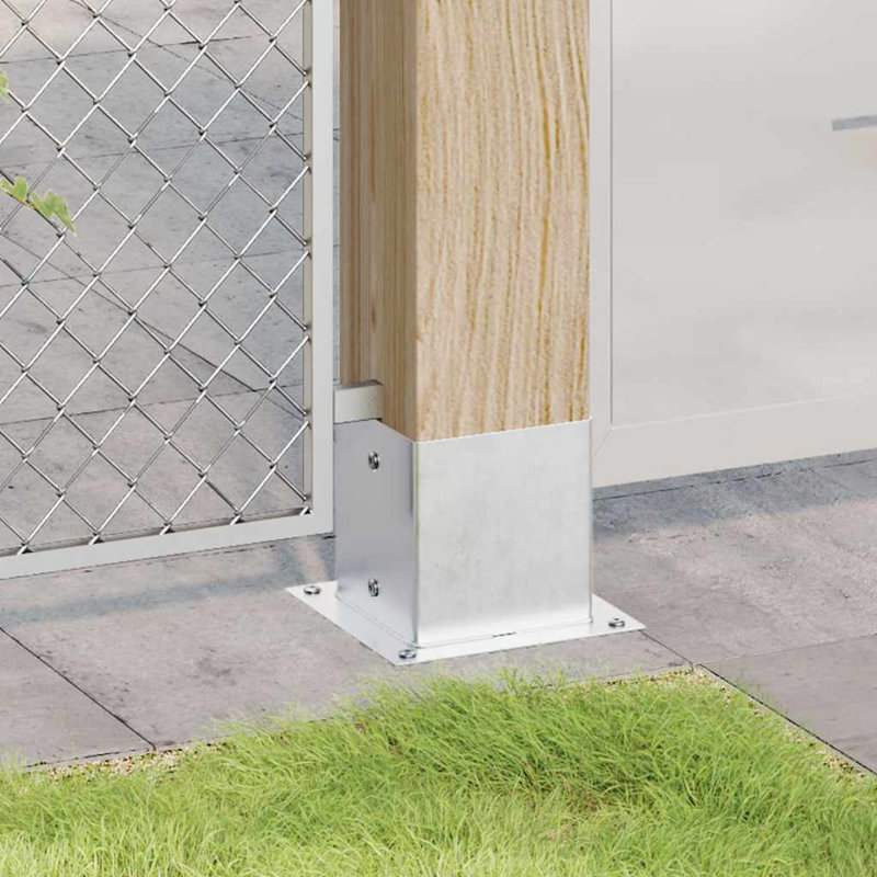 Post Bases Square 4 Pcs Silver Galvanised Steel, 15cm H x 20cm W x 3.2cm D