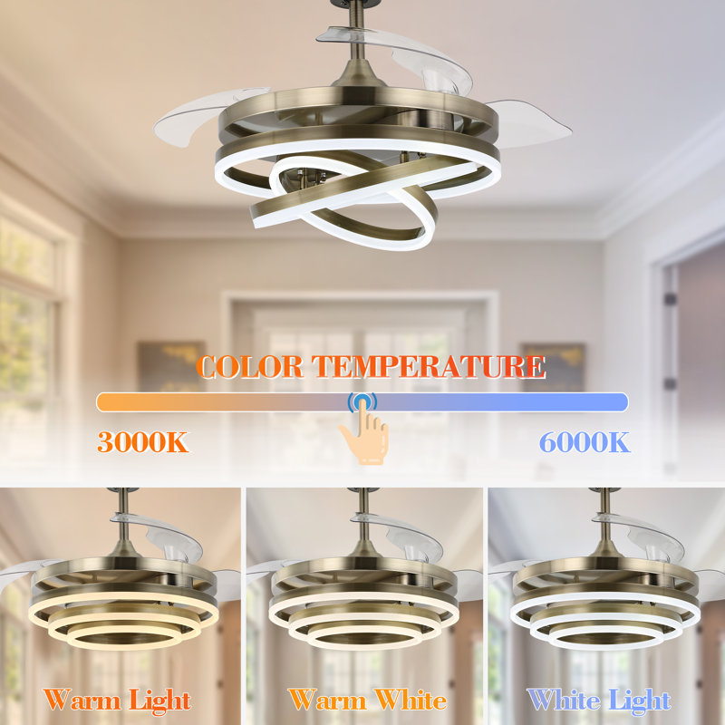 Idaline 42'' Retractable Ceiling Fan with LED Lights and Remote