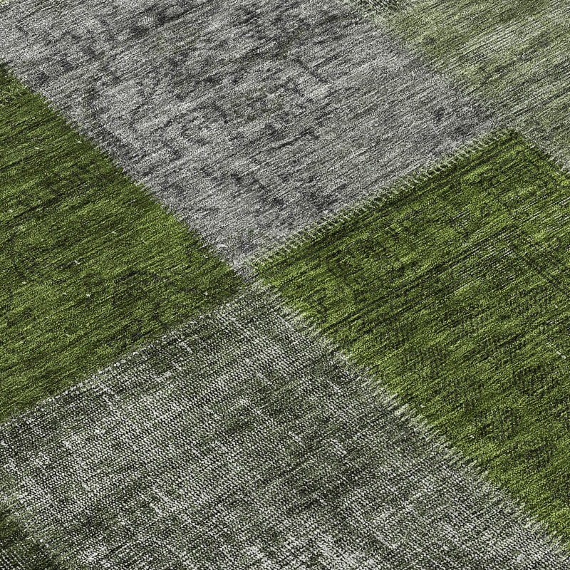 Tapis vert / noir / gris en polyester tissé à la machine Ayush, Rectangle 3 pi x 5 pi