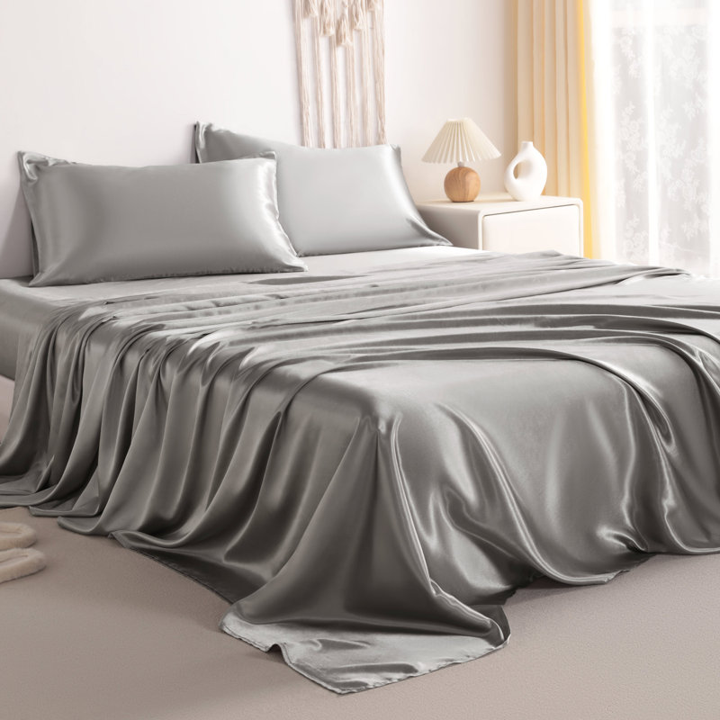 Ensemble de draps Lustrous, Ensemble de draps très grand californien avec 2 t, Gris moyen