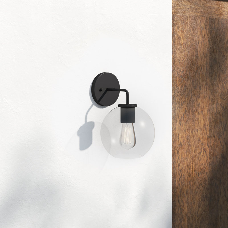 Matte Black Metal Globe Outdoor Wall Light