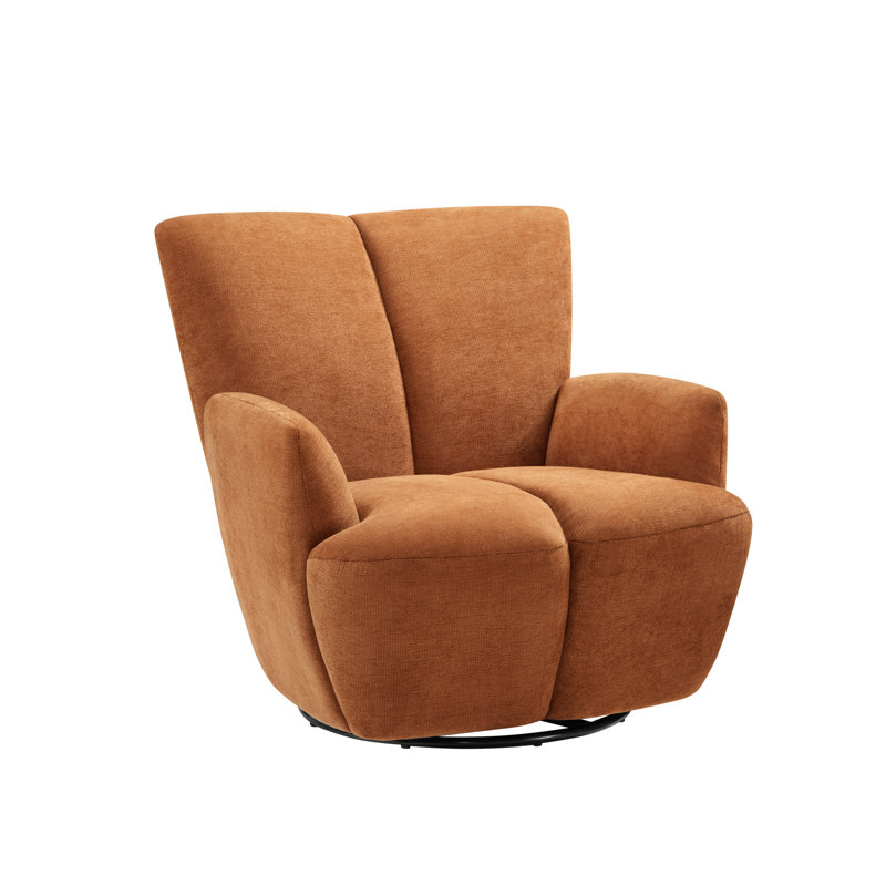 Modern Upholstered 360° Swivel Barrel Accent Armchair, Orange
