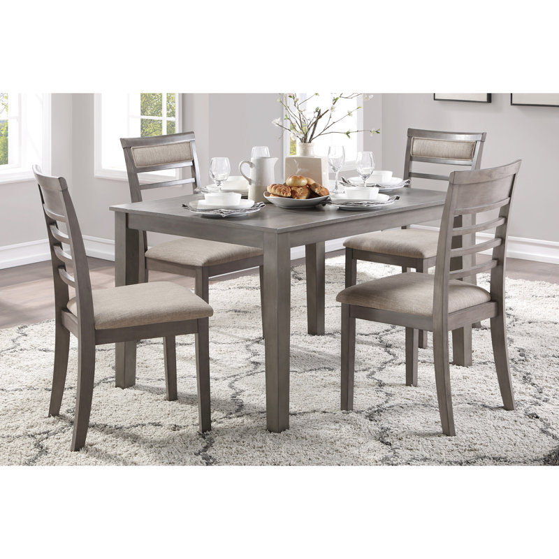Table de salle à manger à finition grise 5 pièces - 4 chaises avec revêtement en tissu