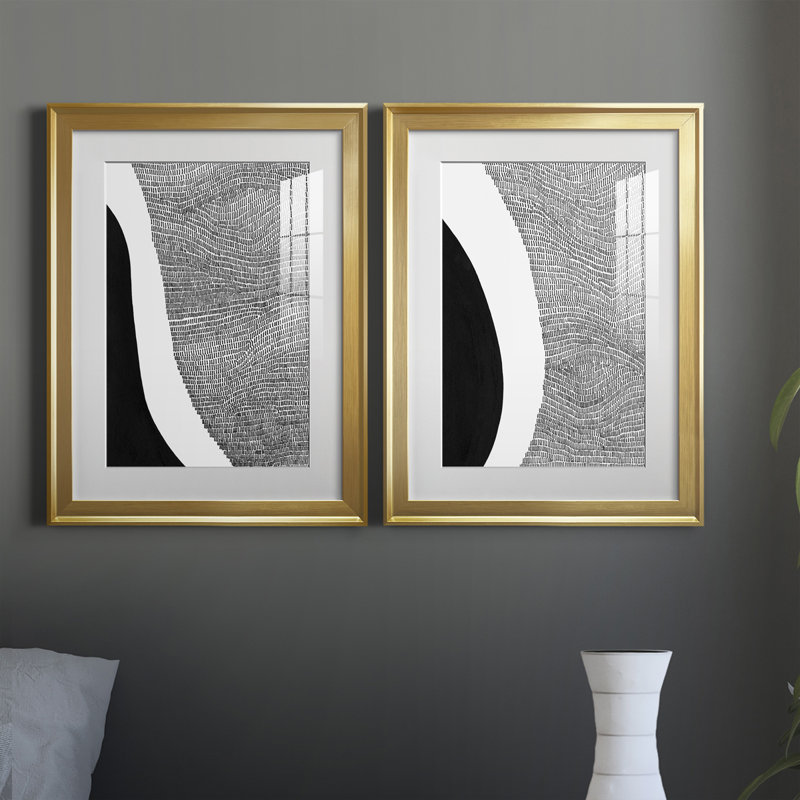 «Black & White Abstract I», ensemble de 2 impressions encadrées, H 42,5 po x l 30,5 po x P 1,25 po, Cadre doré