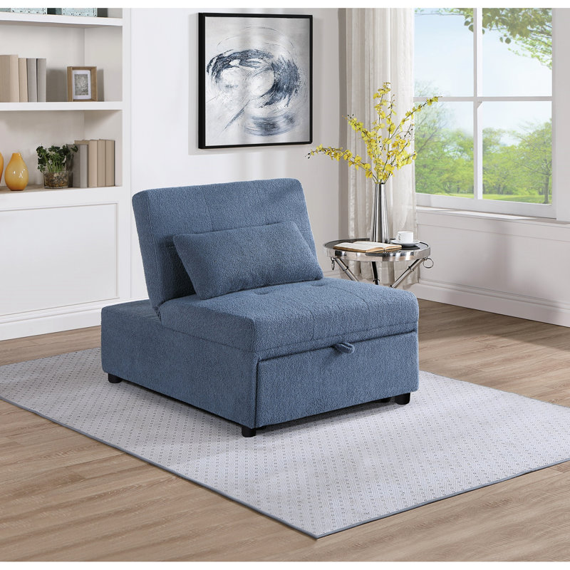 Lit escamotable bleu gris avec siège et coussin convertible inclus