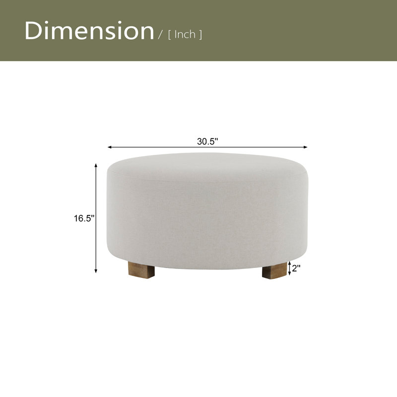 Fabric Round Ottoman With Wooden Legs, Modern Minimalist Ottoman