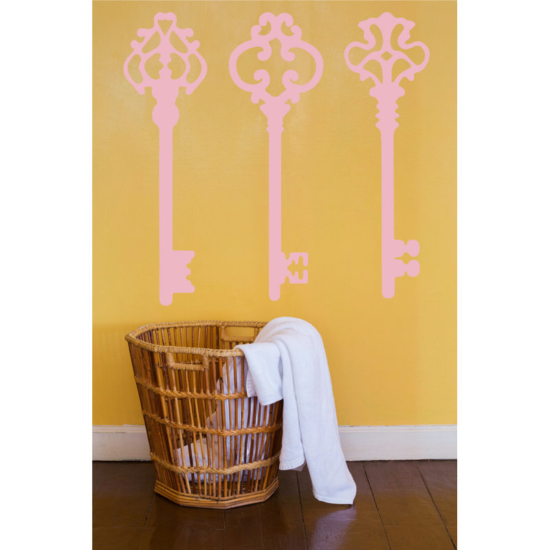 Décalcomanie murale clés squelettes, H 45 po x l 46 po x P 0,01 po, Rose œillet