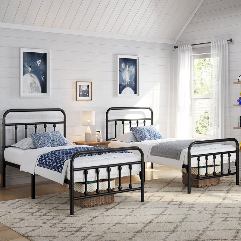 Metal Bed Frame with Vintage Headboard, Single (3'), Black