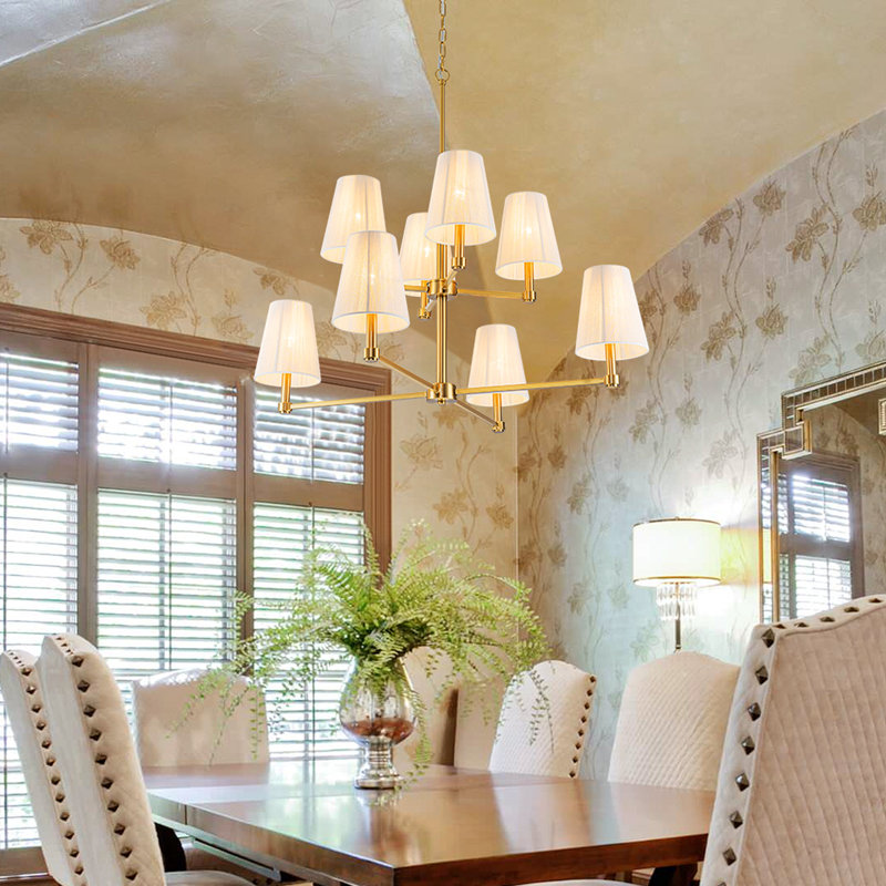 8-light Tiered Classic/traditional Chandelier With Fabric Shades