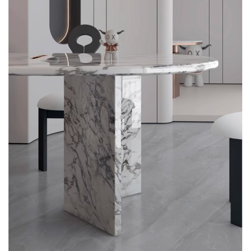 Oval Faux Marble Top Dining Table, White