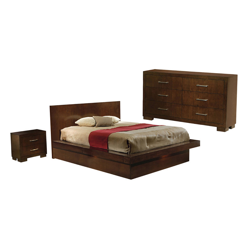 Ensemble de chambre à coucher 3 pièces avec commode Kelemen, Très grand, Cappuccino