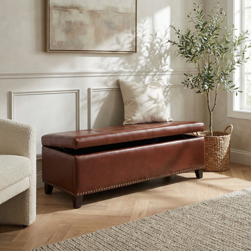 Grand banc de repose-pieds rembourré avec couvercle à charnière et repose-pieds multifonctionnel pour les meubles de salon et de chambre à coucher