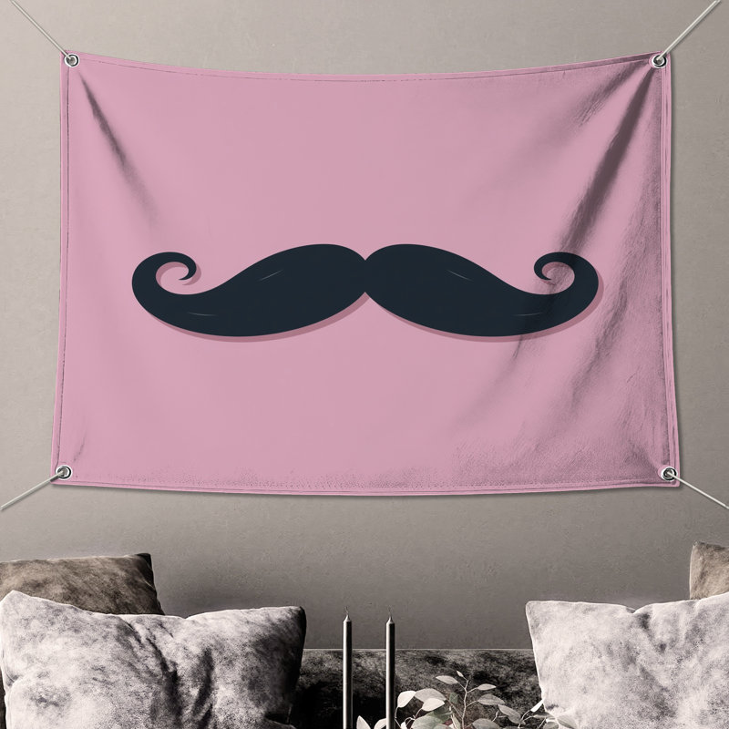 Tapisserie murale bouclée avec moustache noire - décoration murale moustache, H 68 po x l 80 po avec 4 œillets