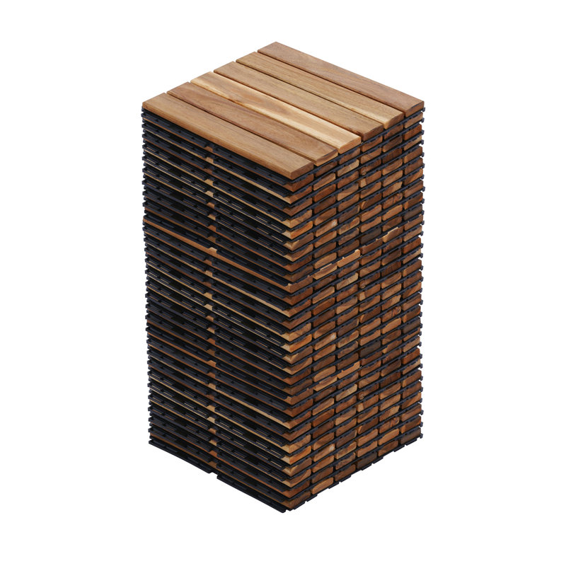 Carreaux de terrasse entrecroisés à motif rayé, plancher de bois franc d'acacia jaune carré 12 po x 12 po pour patio, banc, bord de piscine, ...