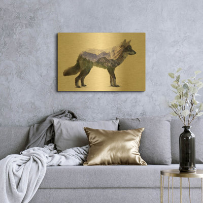 «Rocky Mountain Gray Wolf» par Davies Babies, art mural en métal doré, 36 po x 24 po