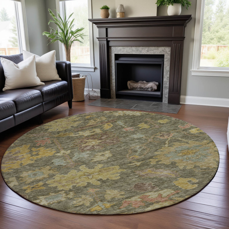 Premium Machine Washable Konopka AMF1108 Global Rug, Rond 8 pi