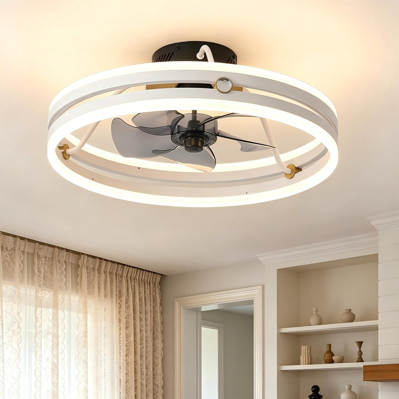 Ventilateur de plafond à DEL à profil bas de 19,7 pouces à intensité variable avec télécommande pour salle à manger et chambre à coucher