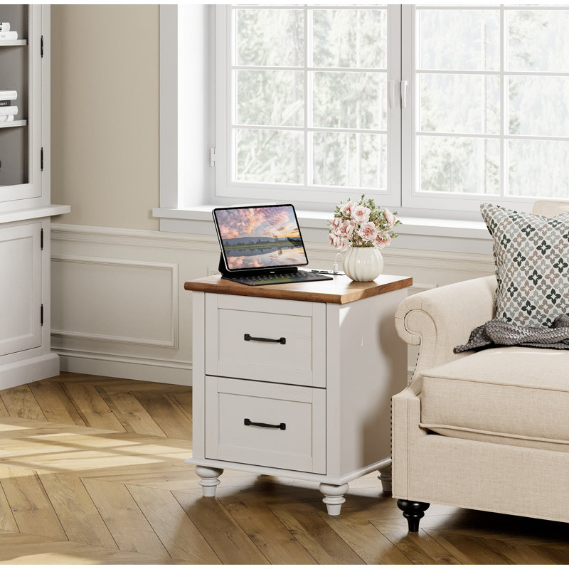 Ninh 2 - Drawer End Table Set, Walnut Top/White Base