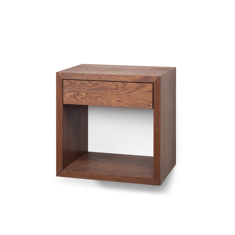 Daviaun - Small Scandinavian Floating Nightstand | Real Wood Nightstand with Drawer, Bedside Cabinet, Walnut