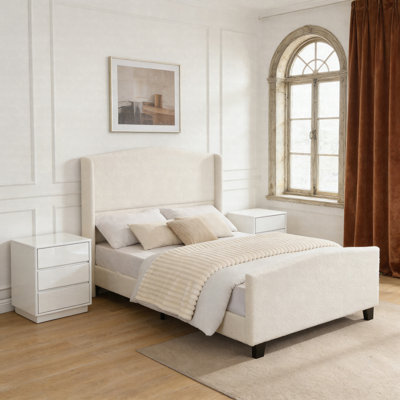 Base de lit tapissier pleine grandeur avec tête de lit haute de 49,21 po et pied de lit 27,17 po, lit plateforme en velours avec support en lattes de bois