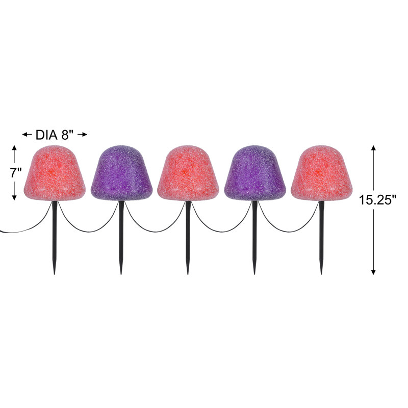 Set of 5 LED Gumdrop Pathway Lights - Orange and Purple - Thumbnail 5