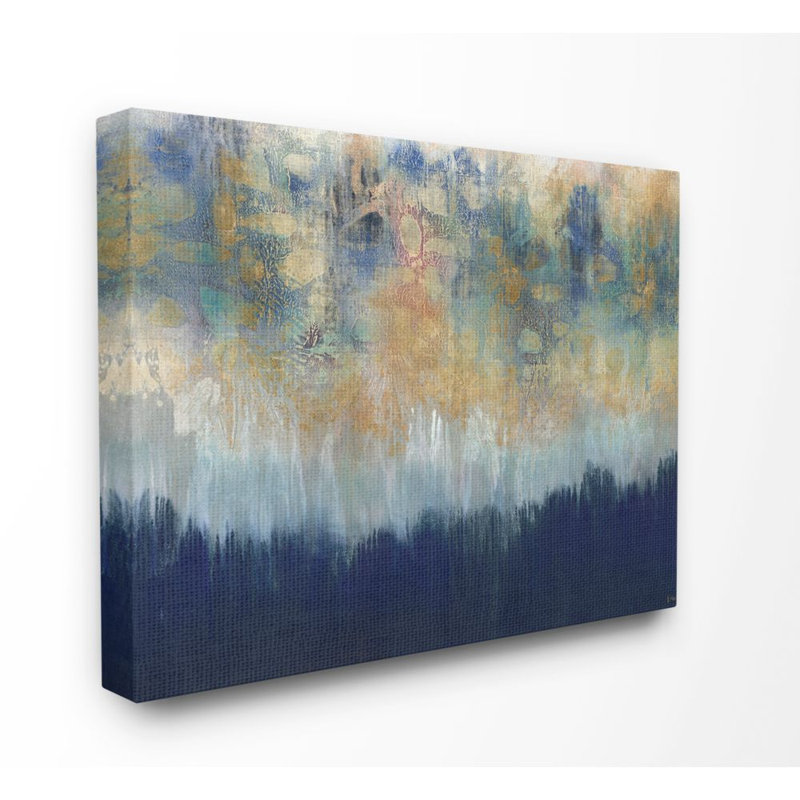 «Abstract Gold Blue», reproduction d'art, Toile tendue, H 30 po x l 40 po x P 1,5 po