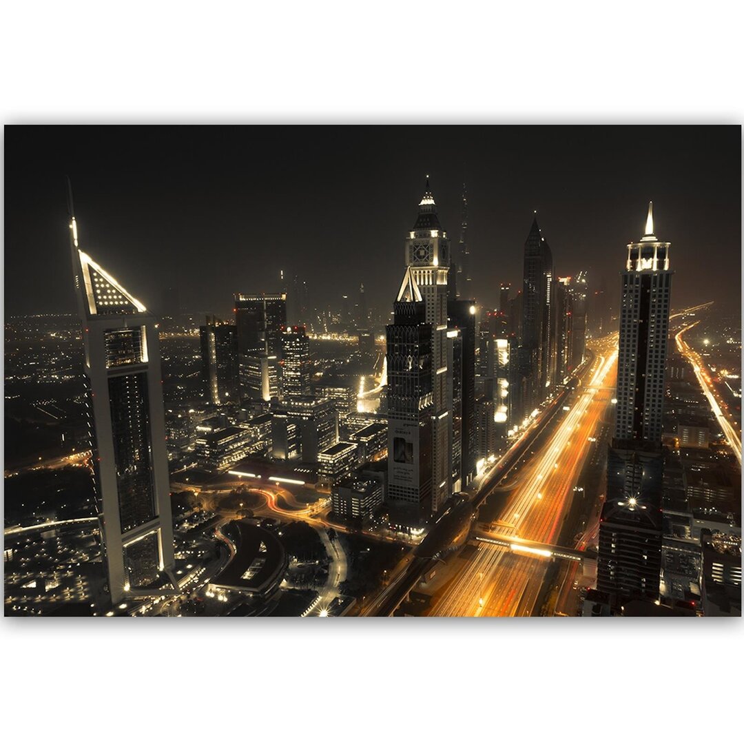 Leinwandbild Panorama von Dubai bei Nacht