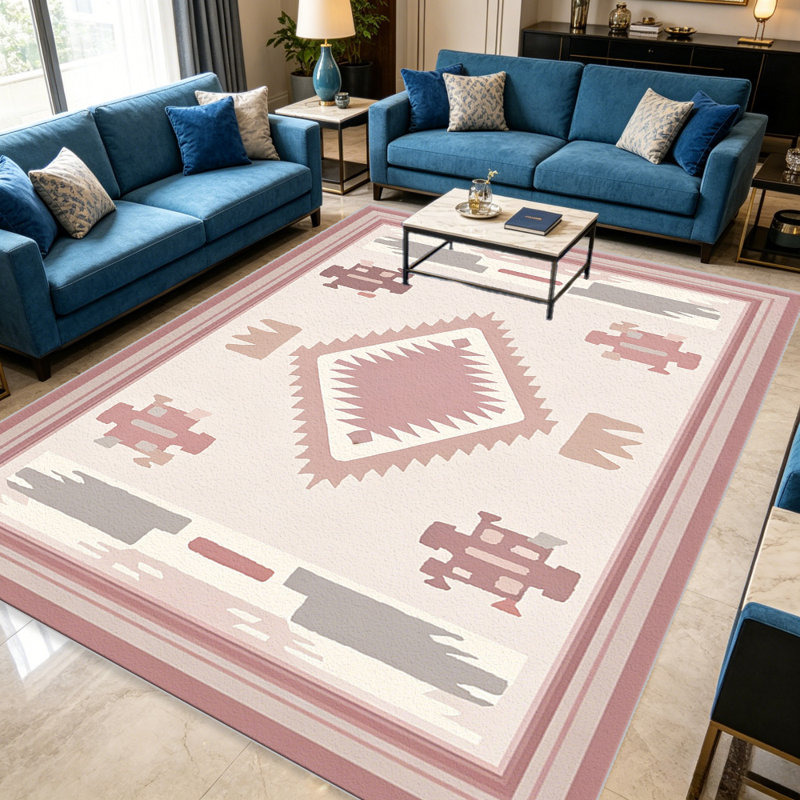 Blush Pinkern Tribal Geometric carpet-easy to clean, machine-washable, soft and comfortable; suitable for door mats, kitchens, living rooms, bedrooms, corridors, and laundry areas. Easy to clean, durable carpet for home decoration.