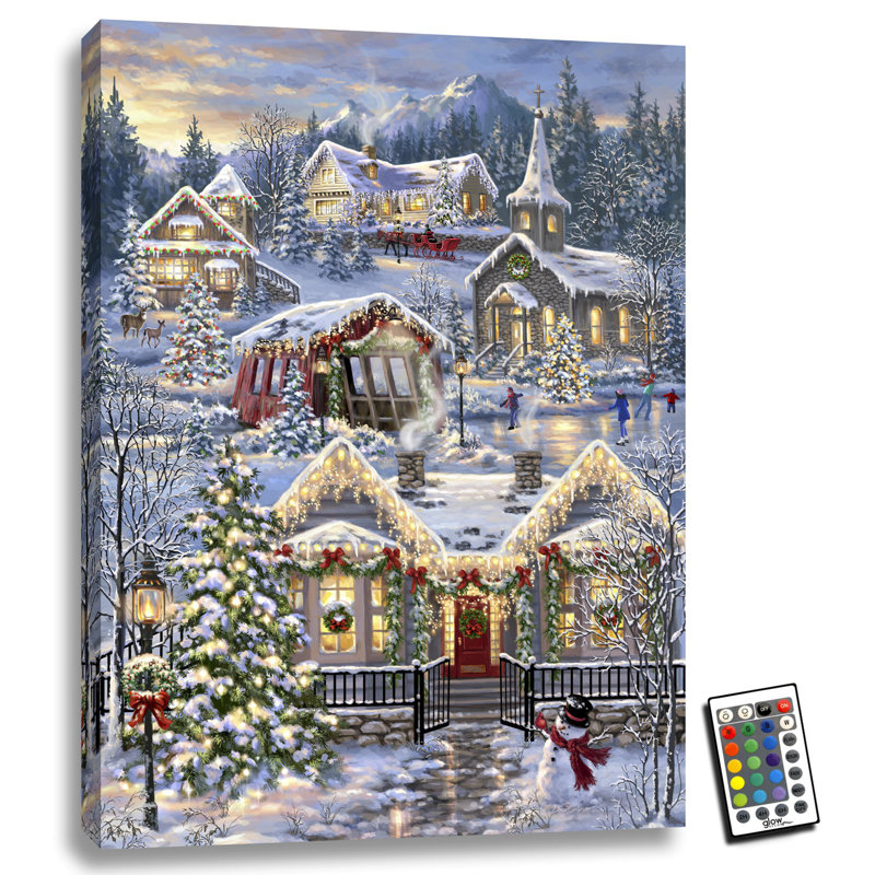 Village de Noël 18 x 24 entièrement illuminé, impression DEL à changement de couleur