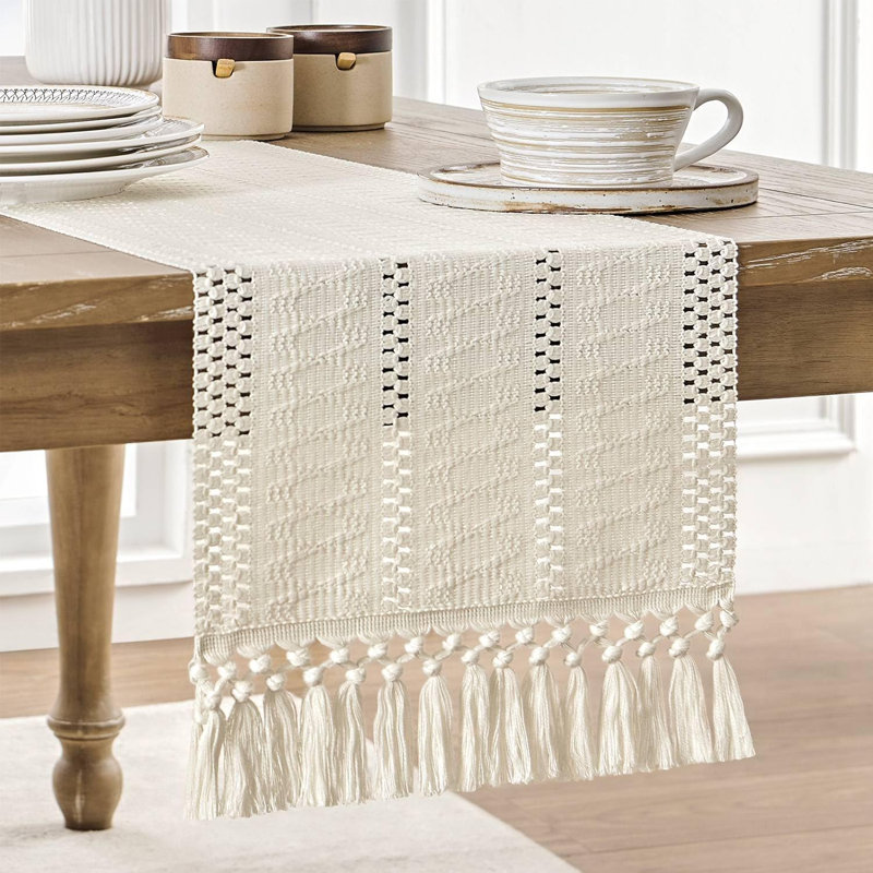 Chemin de table style bohème Macrame, chemin de table ivoire de 72 pouces de long, décor maison de campagne tissé
