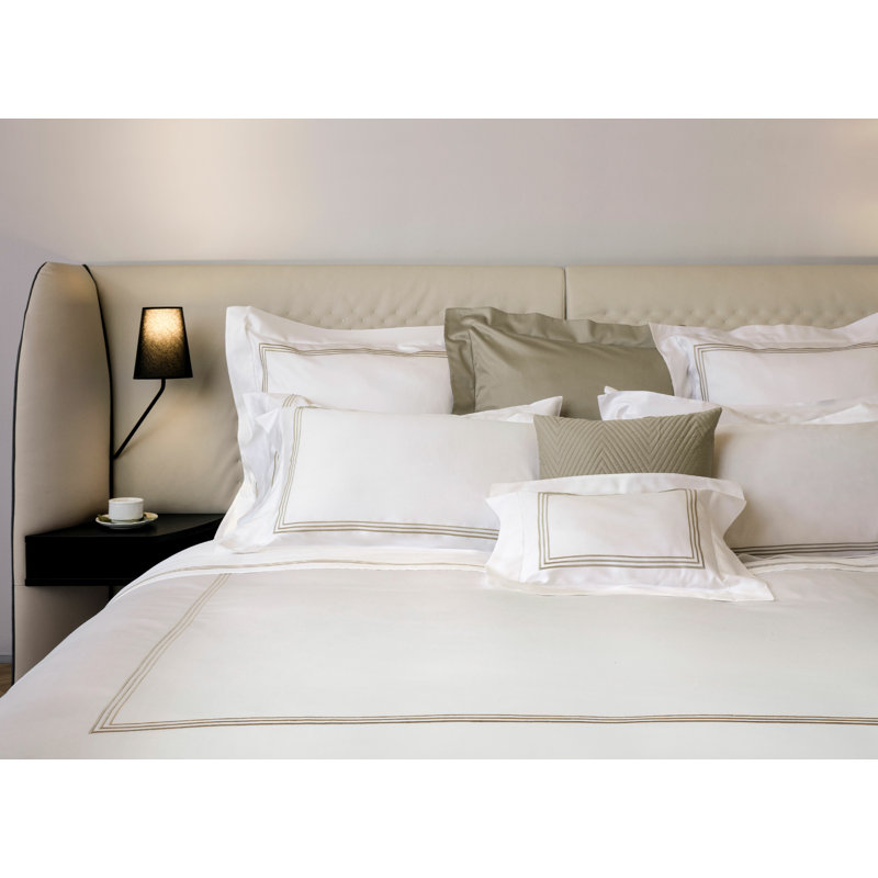 Granduca Duvet Cover, White/Taupe, Queen Duvet Cover