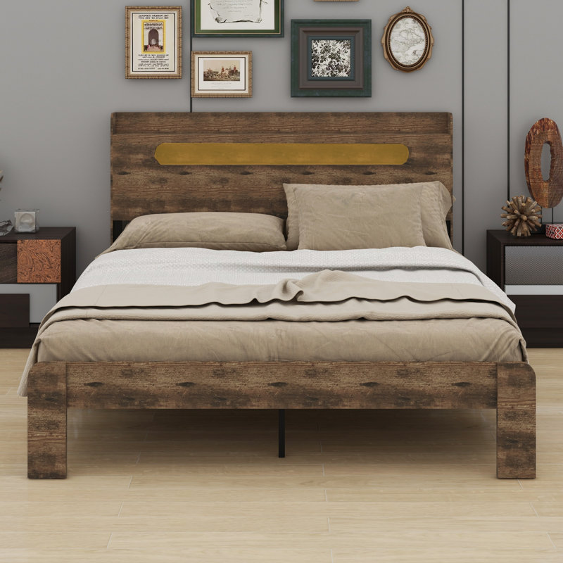 Wood Platform Bed Frame With Storage LED Light Headboard And  USB, Queen