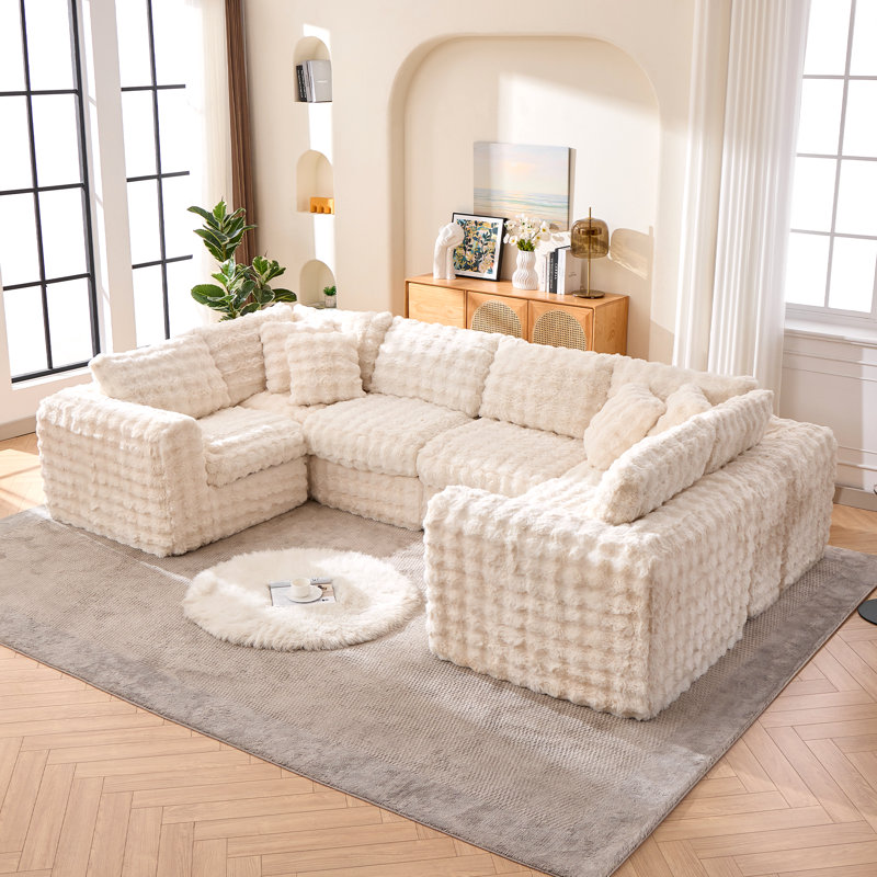 Canapé modulaire 6 pièces Boneless, Fausse fourrure beige