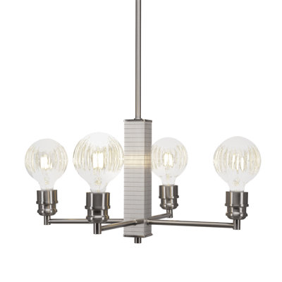 Edge 4 Light, Chandelier Shown In Brushed Nickel Finish With 4 Watt LED Bulb