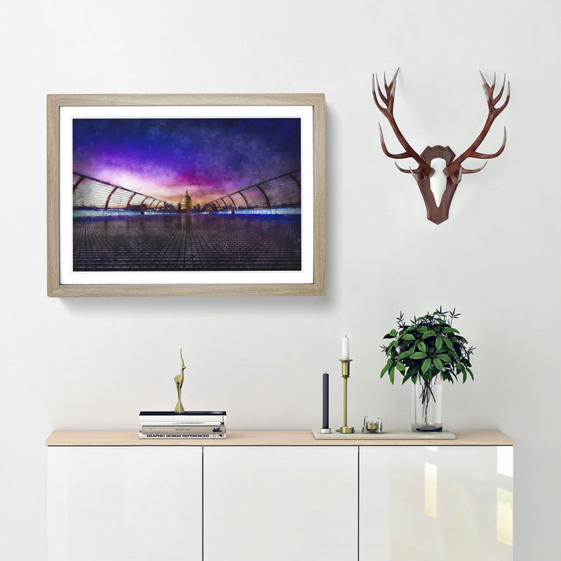 St. Pauls Cathedral in London - Picture Frame Graphic Art Print, 45cm H x 63cm W x 2cm D, Oak Framed