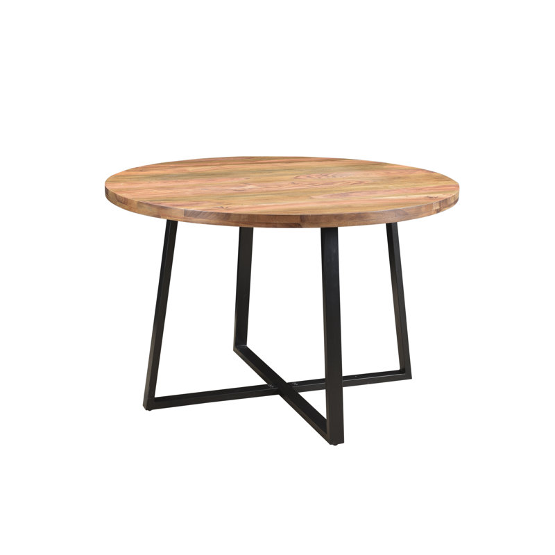 Kerklin Round Solid Wood Top Metal Base Dining Table