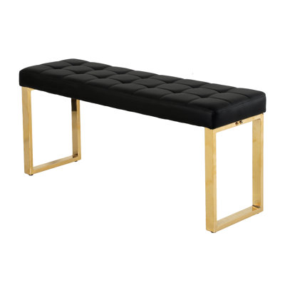 Mid-Century Modern Faux Leather Upholstered Bench with Stainless Steel Frame