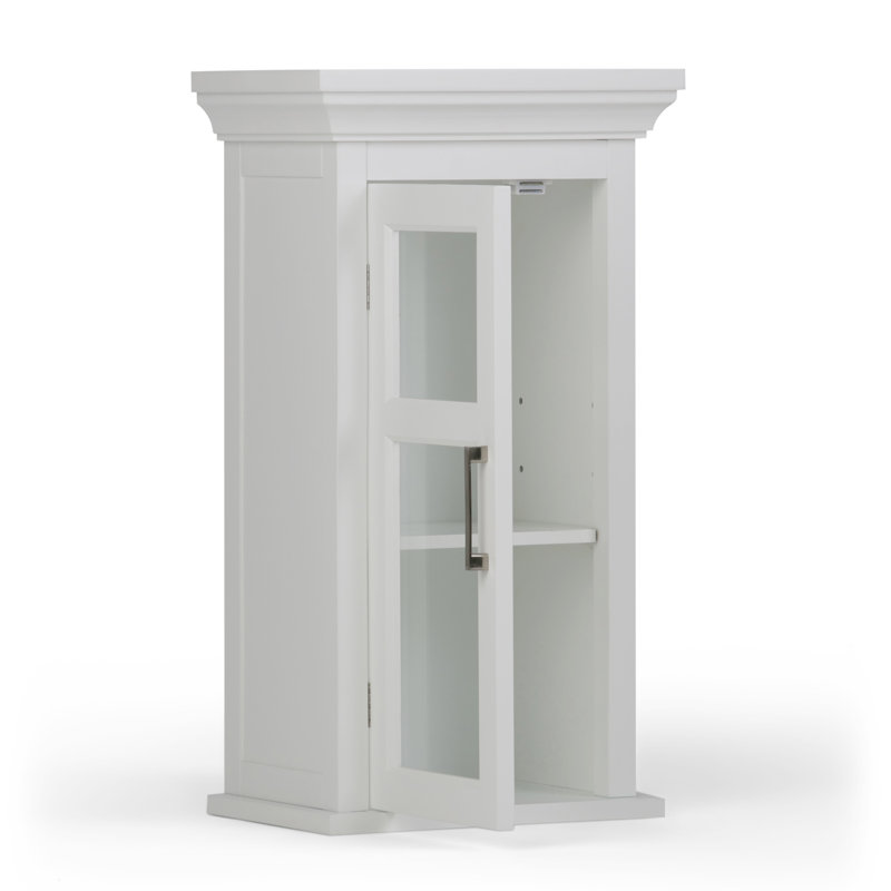 Avington 15"W Single Door Transitional Bathroom Wall Cabinet with Tempered Glass Door and Adjustable Shelf, Pure White