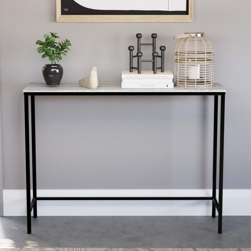 Sylvie 100Cm Industrial Style Slim Console Table With Metal Legs For Hallway and Living Room, Grey