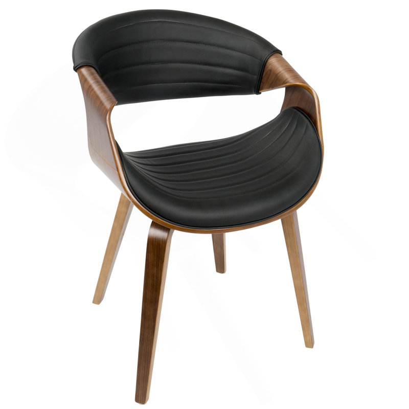 Chaise de salle à manger / d'appoint symphonique Mid-Century moderne en bois de noyer et similicuir noir par Lumisource