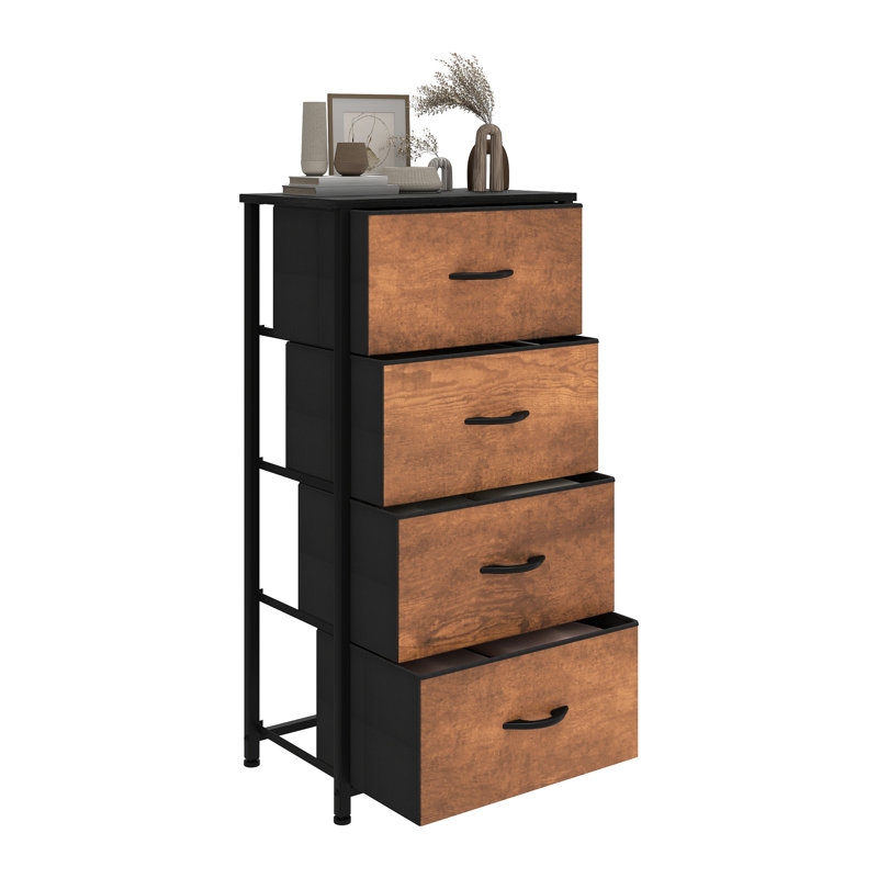 4 Drawers Storage Fabric Chest, Rustic Brown/Black