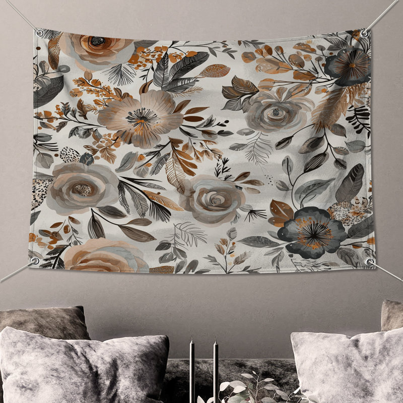 Tapisserie murale florale - Décoration murale nature, H 68 po x l 80 po avec 4 œillets
