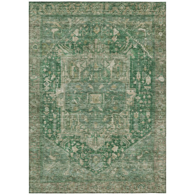 10' X 14' Emerald Medallion Washable Indoor Outdoor Area Rug