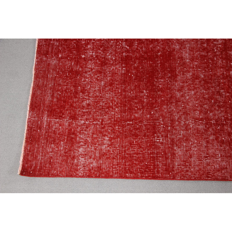 Grand tapis turc rétro surteint en rouge pour chambre à coucher avec motif boho oushak neutre