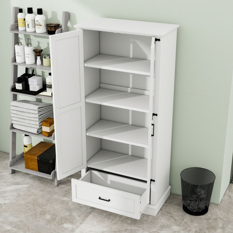 Grande armoire de rangement pour salle de bain avec tablettes réglables et tiroir
