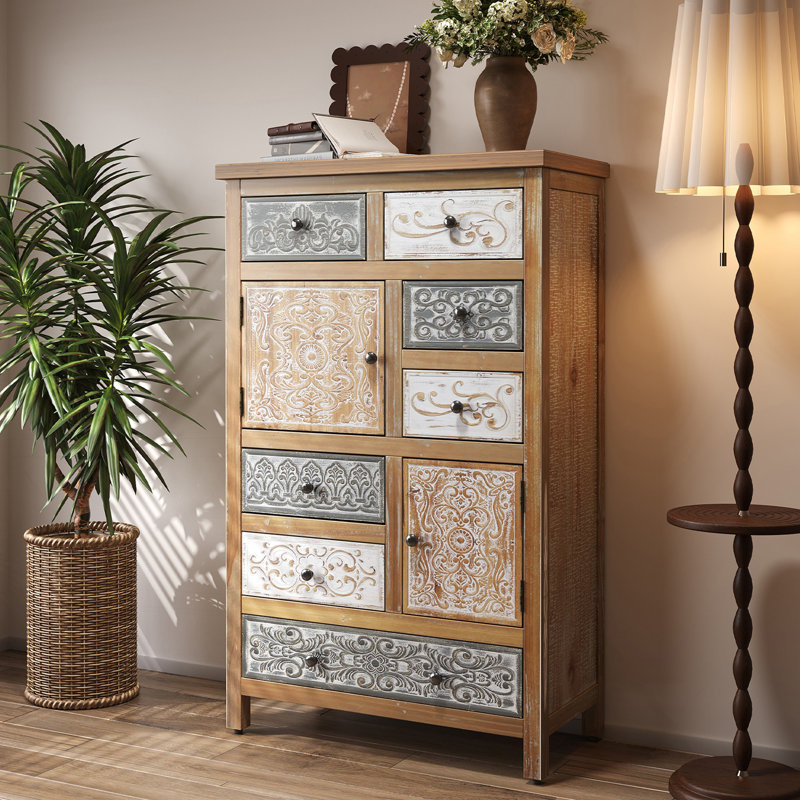 Armoire d'appoint vintage rétro avec 6 tiroirs et 2 portes