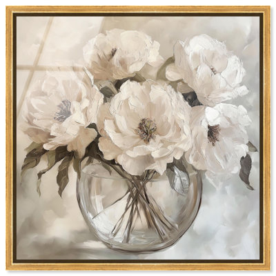 Glacial Bloom Bouquet Framed High-Gloss Acrylic Glass Wall Art White Floral Art by Art Remedy, Gold Frame, 16 x 16