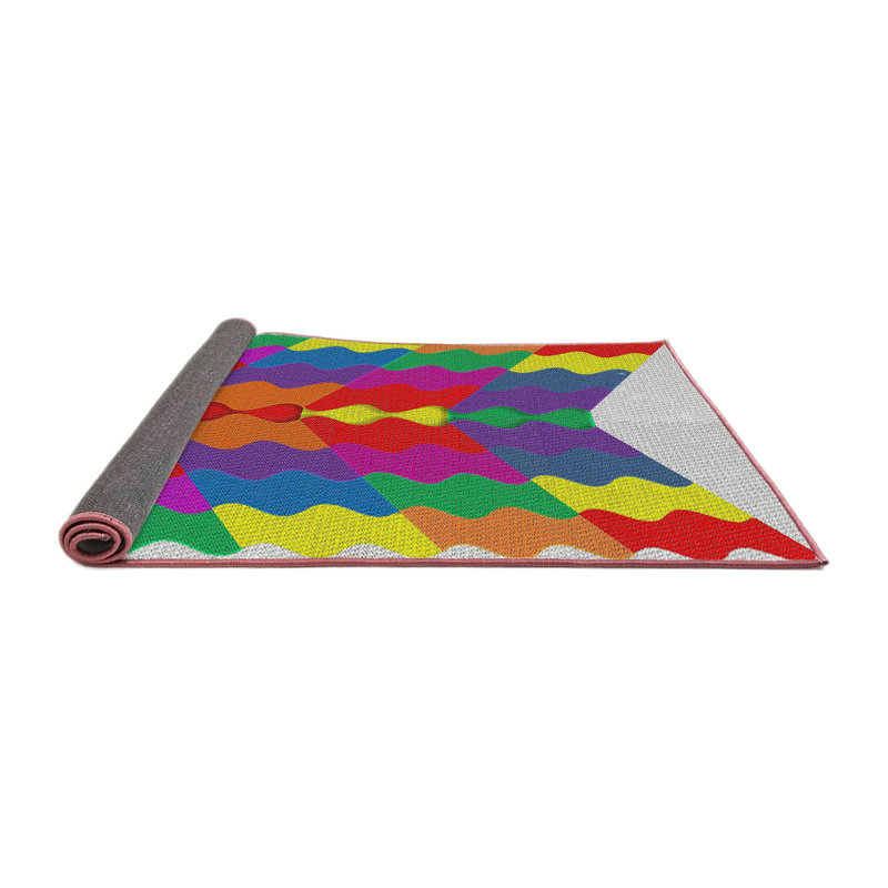 Tapis rouge/jaune/vert à motifs, Carré 7 pi