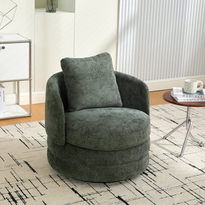 Fauteuil demi-tonneau rond pivotant à 360 ° 30 po avec coussin en chenille 1 pièce 30 po vert 360 °