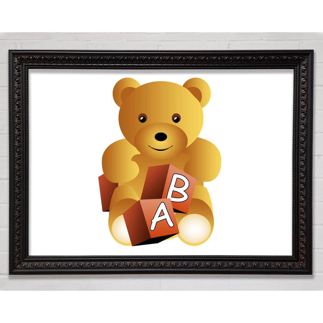 Gerahmtes Leinwandbild Teddy Bear Alphabet Blocks in Hellblau